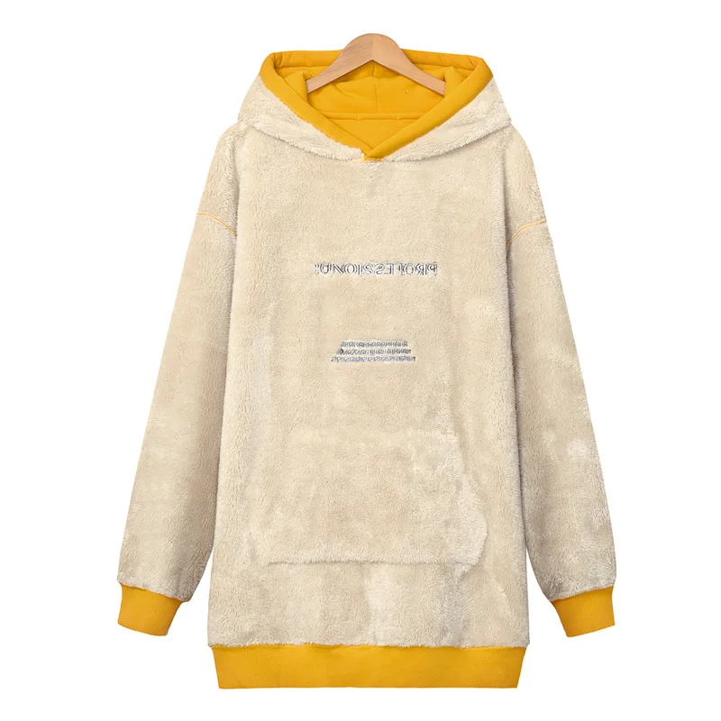 

Johnature 2021 New Casusal Warm Fleece Thicken Women Long Hoodies Winter Korean Hooded Collar Loose Female Sweatshirts