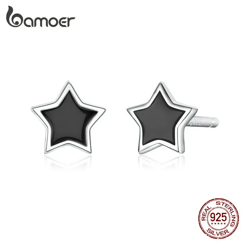 Bamoer, серебро 925, ювелирные изделия, простые, минималистичные, звезда, серьги-гвоздики для девушек, не вызывает аллергии, эмаль, ювелирные изделия, аксессуары, подарки, BSE275