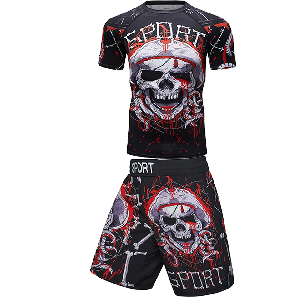 Мужская боксерские трусы mma Рашгард футболки и брюки кикбоксинг наборы Муай Тай с
