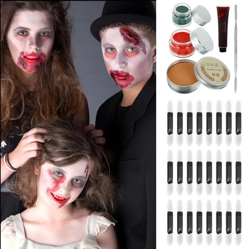 

55pcs/Set Role Play Party Stage Special Effects Wound Scar Wax Fake Blood Kit Temporary Tattoos Scar Wax Makeup Tool Set