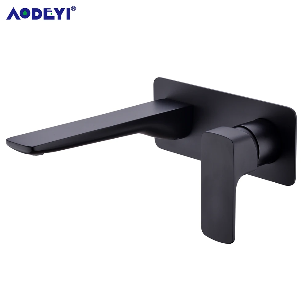 

AODEYI Brass Wall Mounted Basin Faucet Single Handle Bathroom Mixer Taps Hot & Cold Water Tap Matte Black Chrome Fine Casting