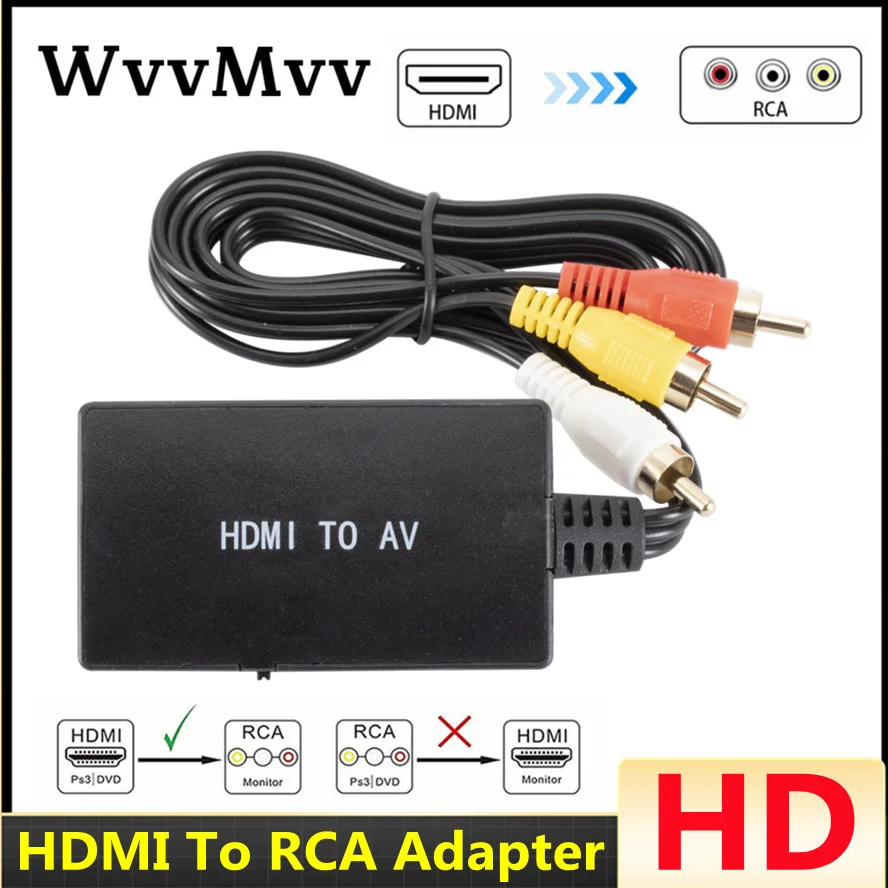

WVVMVV HDMI To RCA AV/CVBS Adapter HD Video Converter Box HDMI to RCA AV/CVSB L/R Video 1080P Mini HDMI to AV Support NTSC PAL