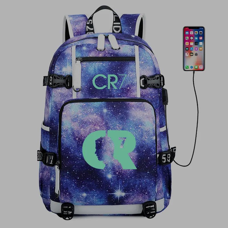 Рюкзак Cristiano Ronaldo CR7, светящийся, крутая спортивная сумка, usb зарядка, для мальчиков и девочек, школьный ранец, водонепроницаемая сумка для ноутбука, дорожная сумка Mochila
