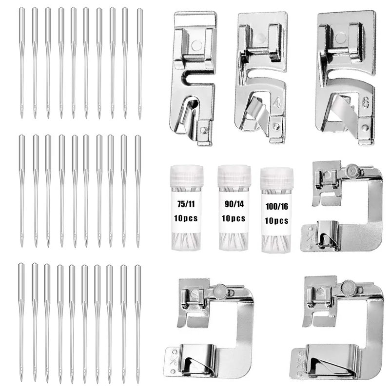 

LMDZ 3Pcs Sewing Machine Foot Presser Feet +3Pcs Wide Hem Presser Foot+30 Pcs Sewing Machine Needles For Sewing Accessories