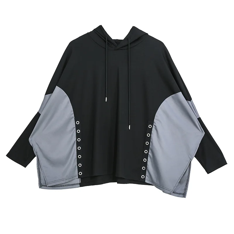 XITAO уличная мода с капюшоном футболка женская сплайсинга металлическая