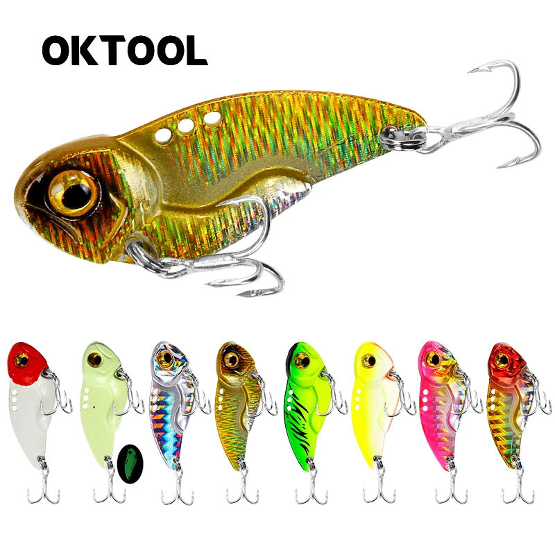 

OKTOOL 8/15/20g 3D Eye Blue Yellow Pink Metal Vib Blade Lure Sinking Vibration Baits Artificial Vibe for Bass Pike Perch Fishing
