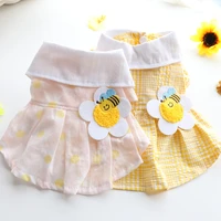 yellow bee dog fancy dress party wedding pet shirt suit with plaid skirt summer spring cat apparel for small puppy supplies pugs
