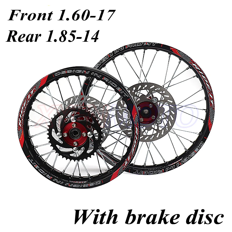 1.60-17 & 1.85-14 Inch Front Rear Alloy Wheel Rim With CNC Hub Brake Disc For KAYO HR-160cc TY150CC Dirt Pit Bike 14/17 Inch