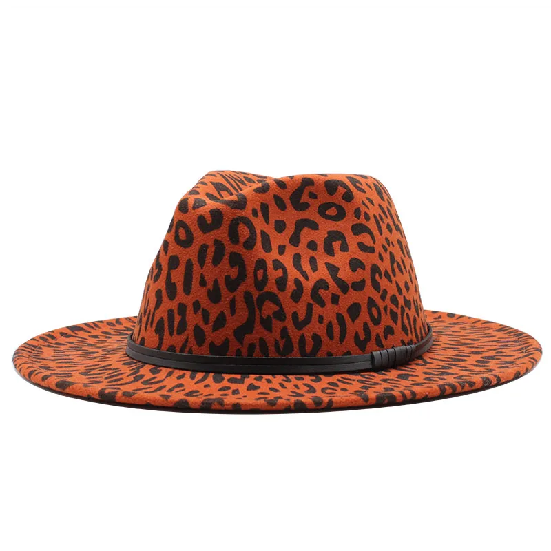 Seioum  Winter Classic Hats For Men Large Size Wide Brim Tophat Fedora Sombrero Elegant Women Church Hats Leopard print Wool Cap
