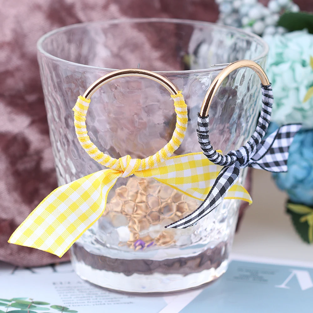 Модные тканевые серьги с бантом для женщин эффектная красочная полосатая