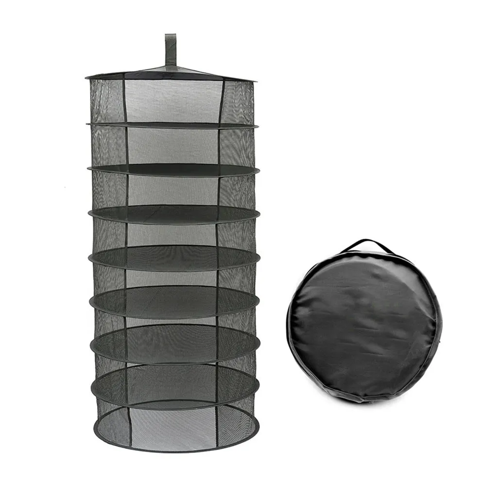 

8 Layers Hanging Basket Folding Drying Rack Herb Dry Net Opening Shape Dryer Bag Mesh 600mm Diameter For Herbs Flowers