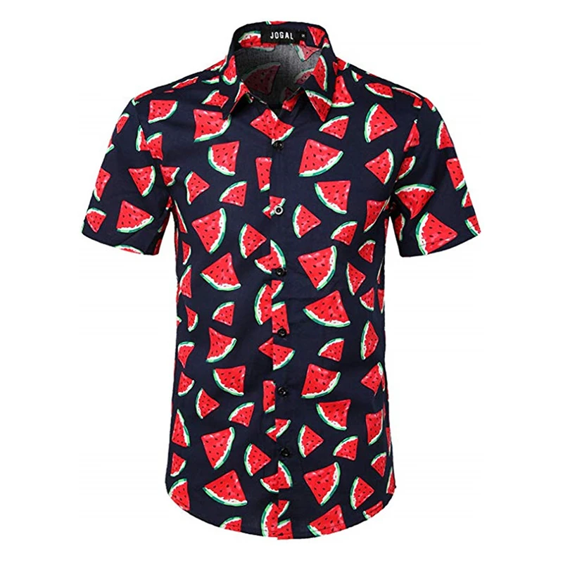 

Летняя новая мужская рубашка с принтом, рубашка с лацканами и короткими рукавами, гавайская пляжная Свободная Повседневная рубашка для отп...