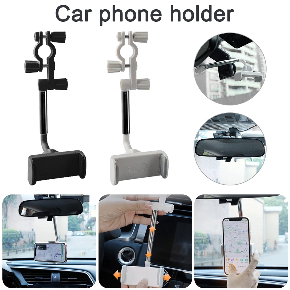 

2021 New Car Rearview Mirror Phone Holder 360 Degree Rotation Adjustable Phone Stand for 4.0-6.1" Smartphones