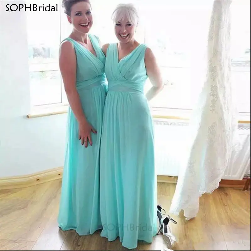 

New Arrival V Neck A Line Bridesmaid Dresses 2021 Corset Sleeveless Chiffon Long Wedding Party Dress Robe de Soirée de Mariage