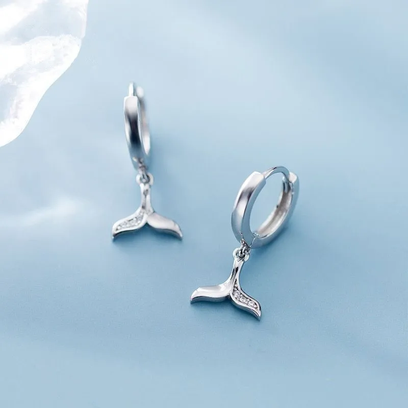 

925 Sterling Silver Fine Jewelry Zircon Mermaid Stud Earrings for Women Accessories Prevent allergy pendientes eh212