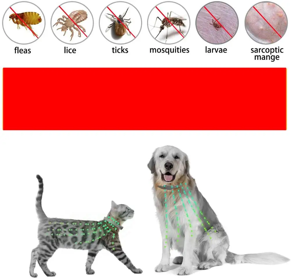 Ошейник для блох и клещей 8 месяцев защиты регулируемый водонепроницаемый