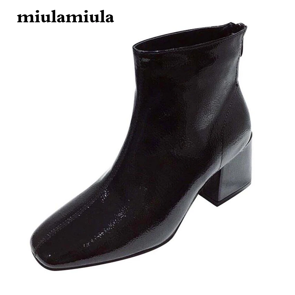 Miulamiula/Новинка 2019 года женские ботинки на молнии мотоциклетные Ботинки каблуке