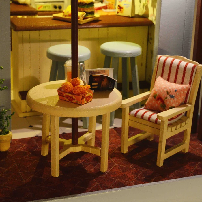 Assemble Miniature Dollhouse Fried Chicken &amp Beer Shop DIY Doll House Handmade Crafts Creative Wooden Kids Grownups Puzzle Toys |