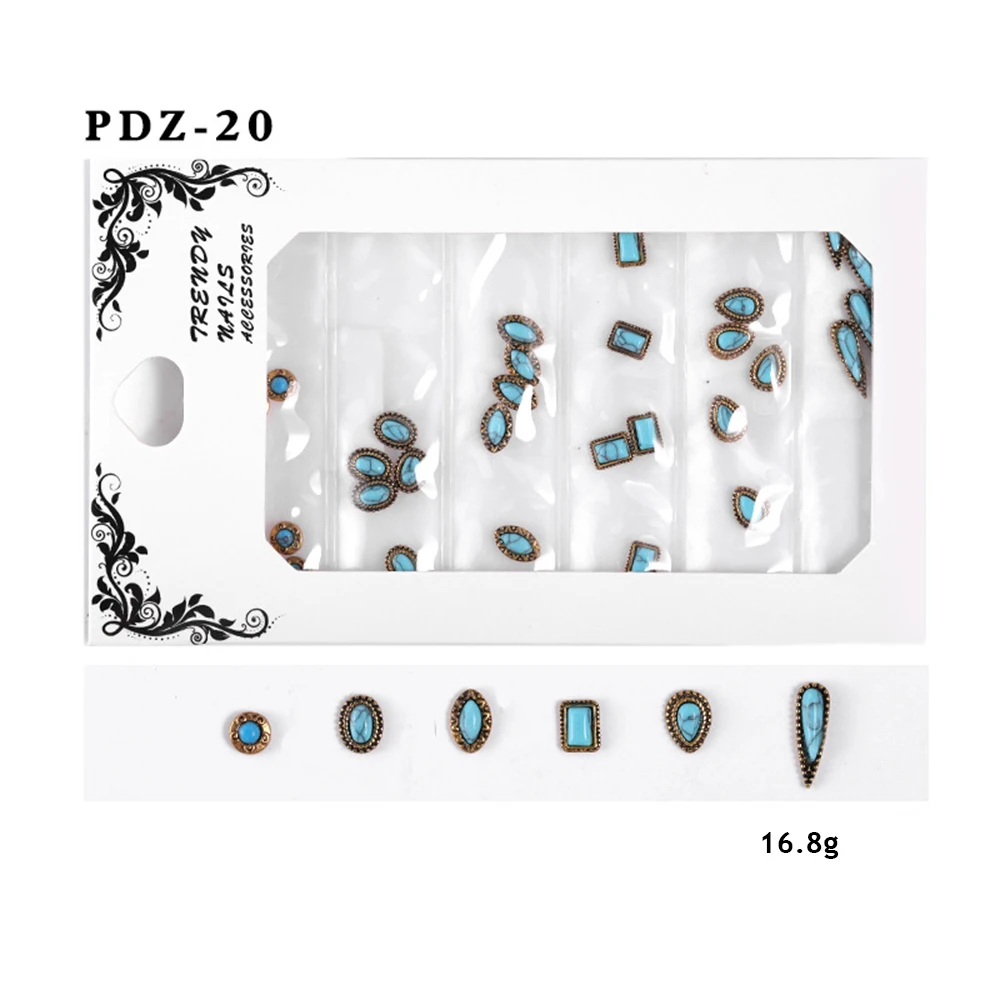 PDZ-20 6 шт./компл. ногтей профессиональная Нейл-арт Краска 21 разная модель 3D DIY смесь цветов Ретро Кристаллы Красочные блестящие стразы на ногти наклейки для ногтей в декоры - Цвет: PDZ-20