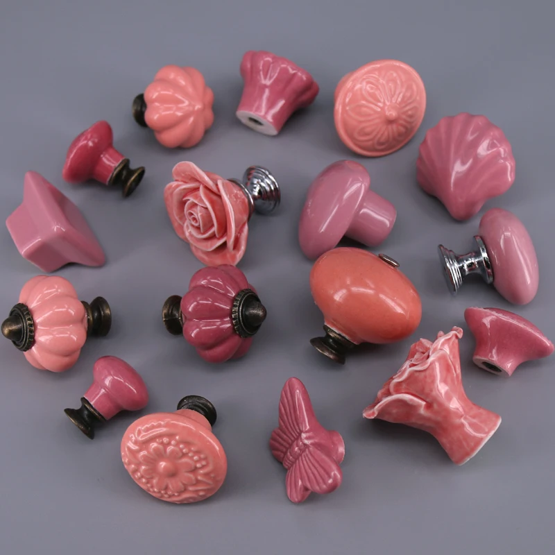 1 шт розовая роза тыква сердце бабочка керамическая ручка для кухонного шкафа туалетный столик буфет мебель ручка
