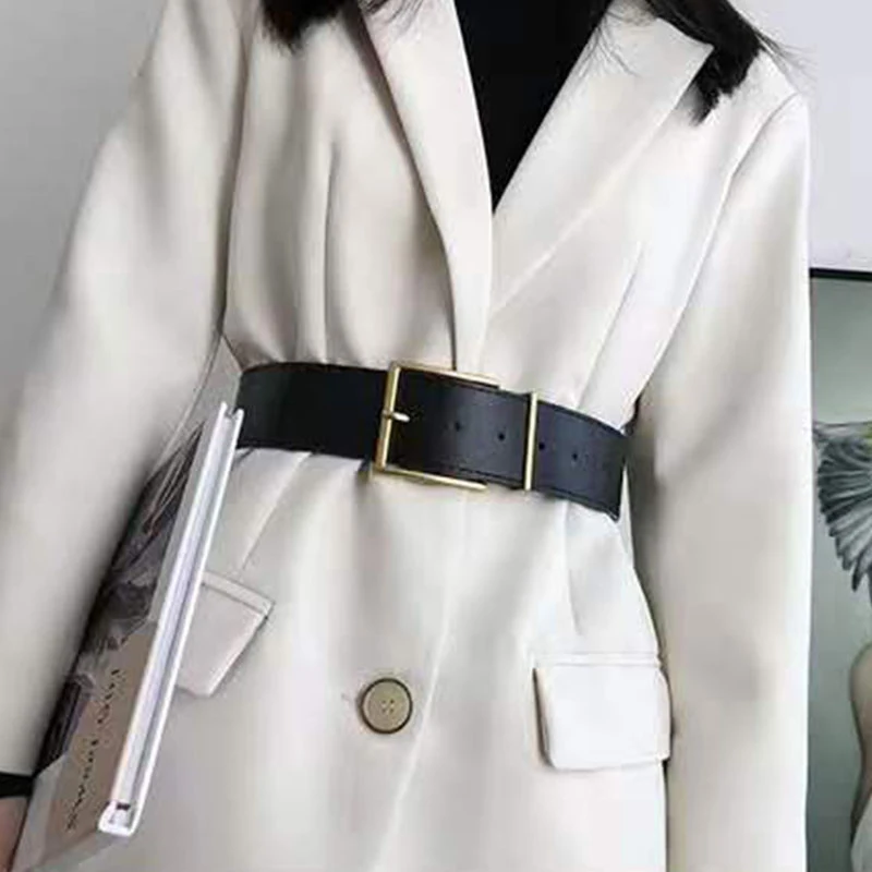 Ремень женский широкий из экокожи Модный черный верблюжьей расцветки с