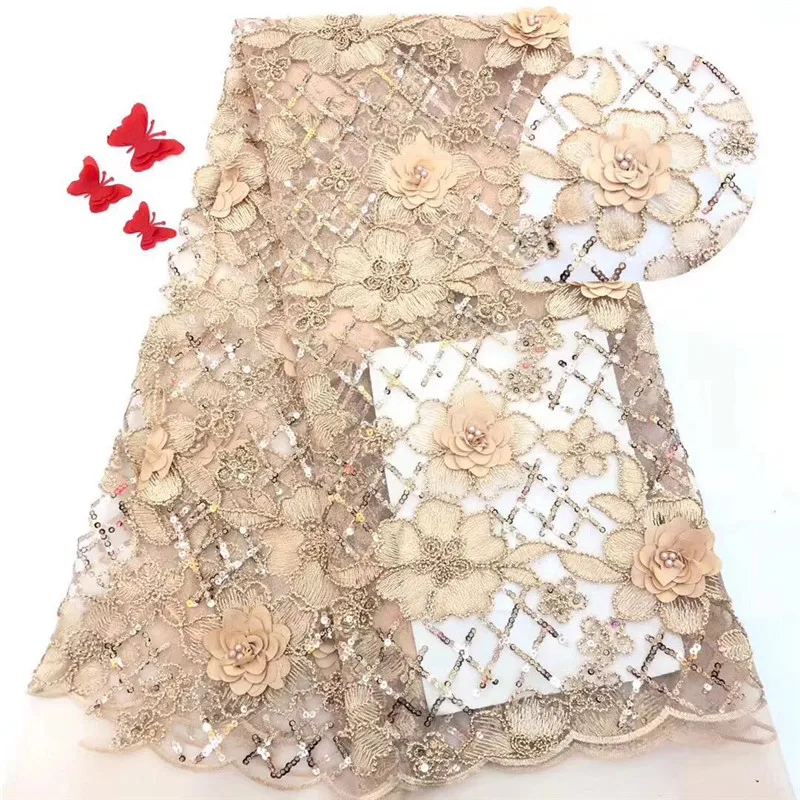 Новейшая французская кружевная ткань с 3d бисером и цветочной вышивкой