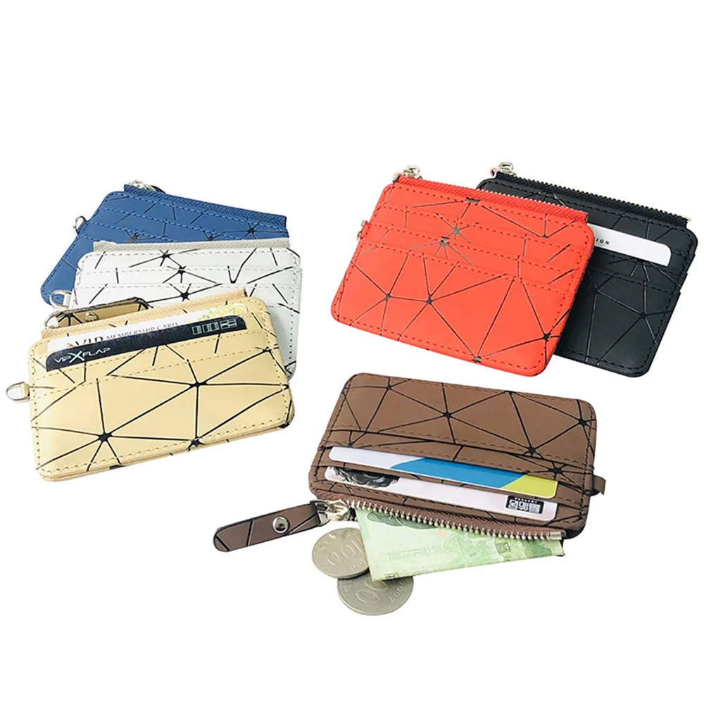 

1pc 10*7.5cm Travel Pu Leather Bank Business Id Card Holder Zipper Wallet Case Coin Purse Valentine's Day Present For Girlfriend