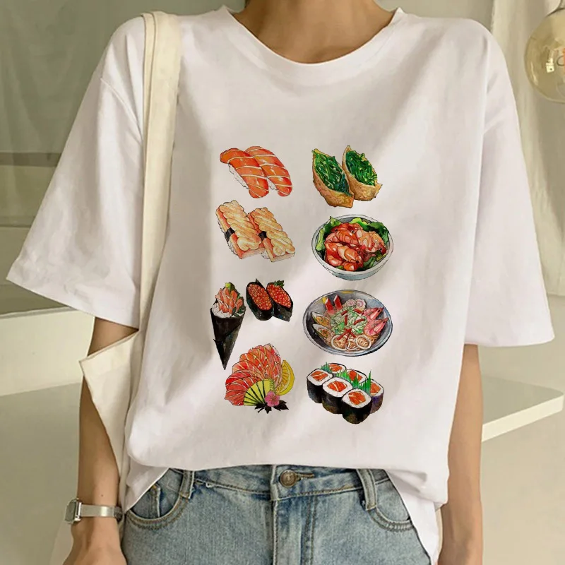 

Women t shirt 2021 Japanese sushi cute food print Kawaii Tops Aesthetics Tee Woman Casual Beautiful Tshirt