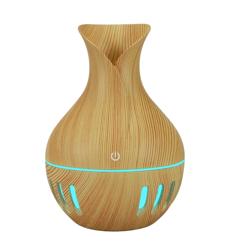 

130ML Portable Air Humidifier Wood Grain Vase USB Car Home Humidifier Hollow Colorful Lamp Yoga Spa