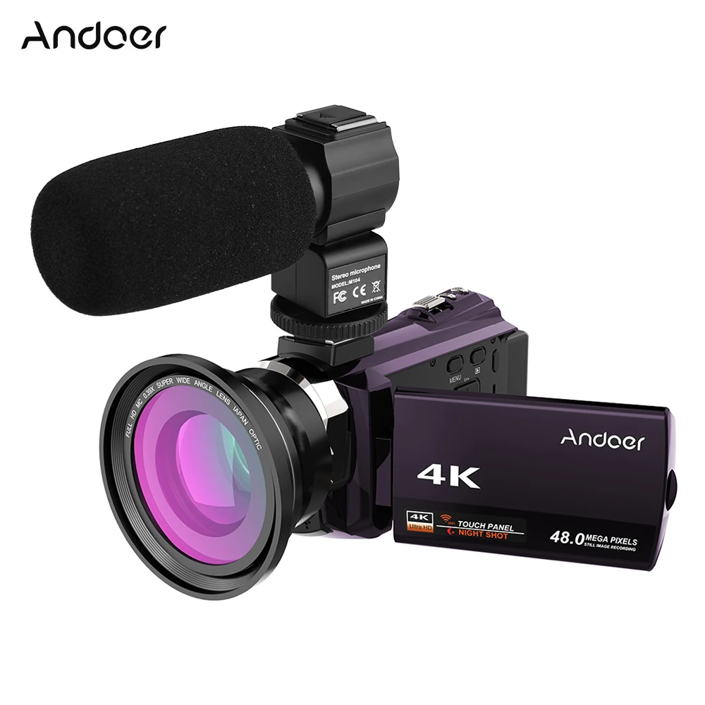 Andoer 4K 1080P WiFi цифровая видеокамера регистратор с 0.39X широкоугольным
