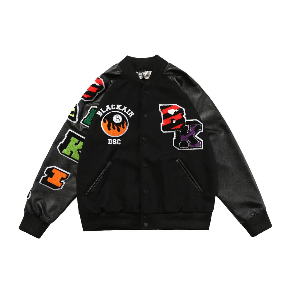 

Куртка мужская бейсбольная из экокожи, модная бейсбольная форма, свободный воротник, вышитая надписью, уличная одежда в стиле хип-хоп, пальт...