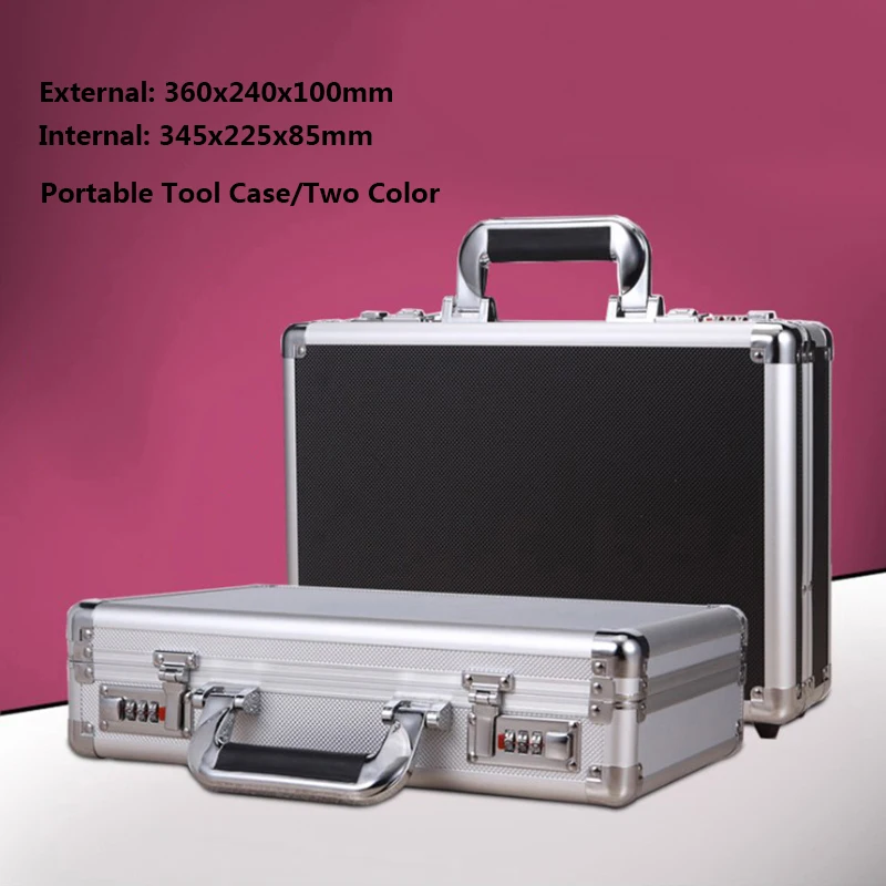 

Portable Tool Box Aluminum+Plastic Safety Toolbox File Box Equipment Instrument Case Storage Suitcase with Lining 360x240x100mm