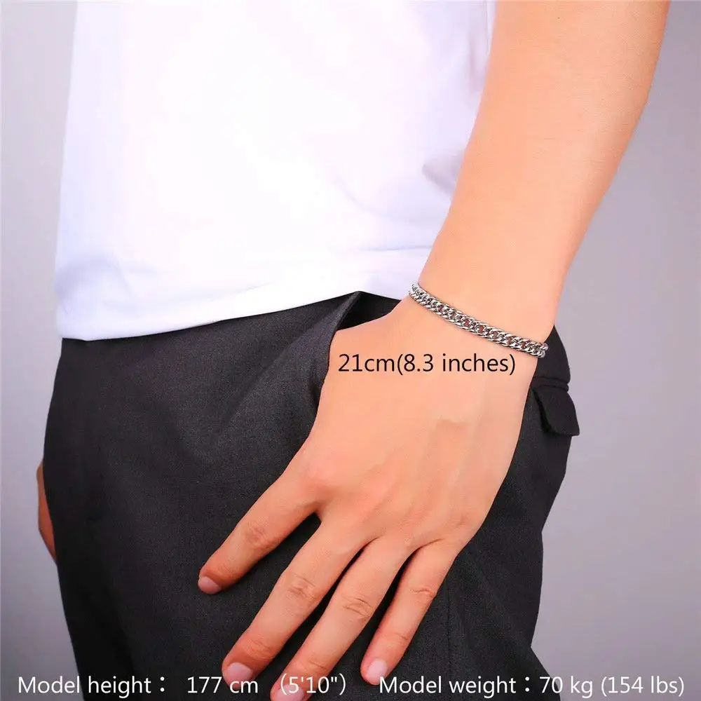 Мужской/женский браслет цепочка U7 золотой/черный из нержавеющей стали 6 мм 21 см