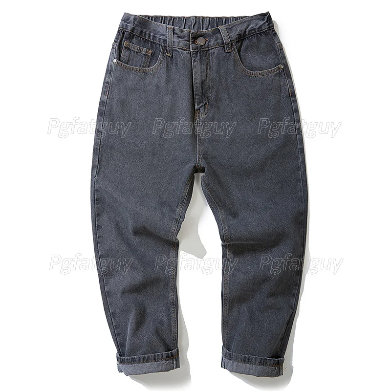 

Plus Size Men's Casual Nine-point Jeans Simple Loose Harlan Straight-leg Pants Wide-leg Drape Hong Kong Style Old Trousers