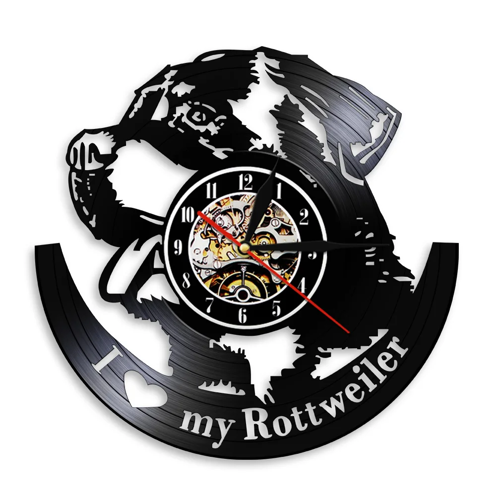 Настенные часы с виниловой пластиной I Love Rottweile немецкая собака порода Ротвейлер