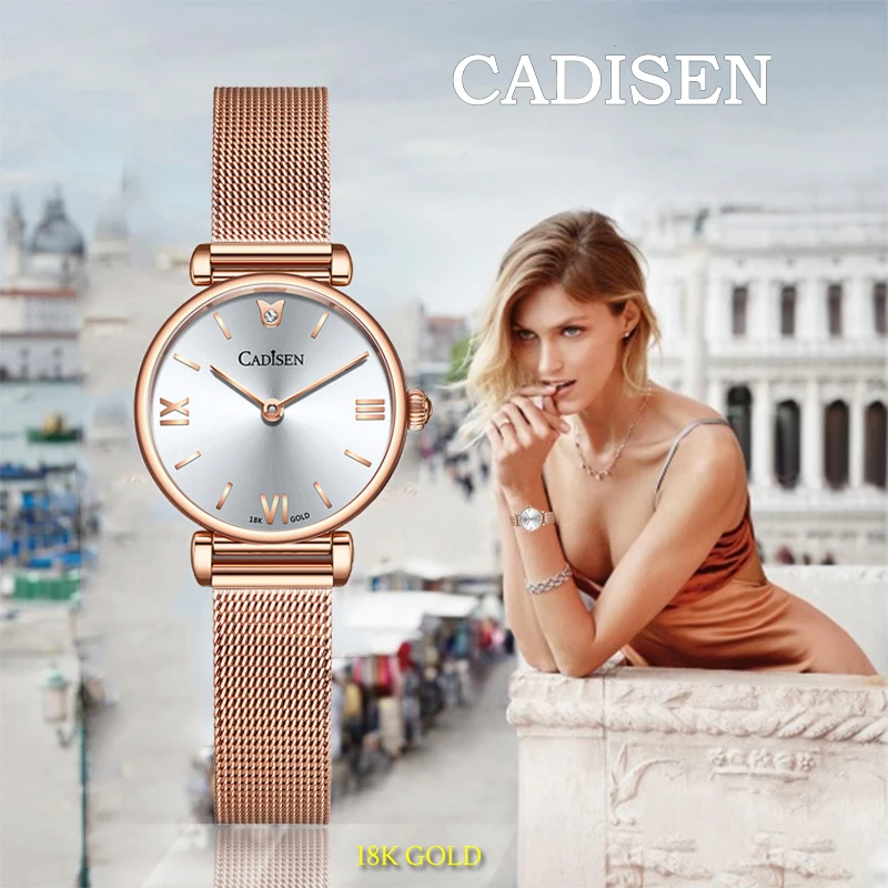 2020 CADISEN Luxury Ladies Watch Fashion Creative 18K Gold Women Wrist Watches Ultra thin Mesh Strap Waterproof Relogio Feminino