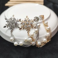 high end ladies temperament wild big brooches pearl rhinestone snowflakes for headscarves ornaments christmas ladies best gifts