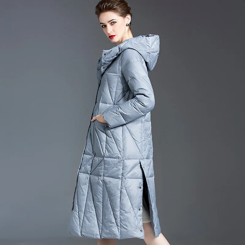 90% White Duck Women's European 2021 Winter New Style Loose Mid-Length Warm Down Jacket Hooded Coat