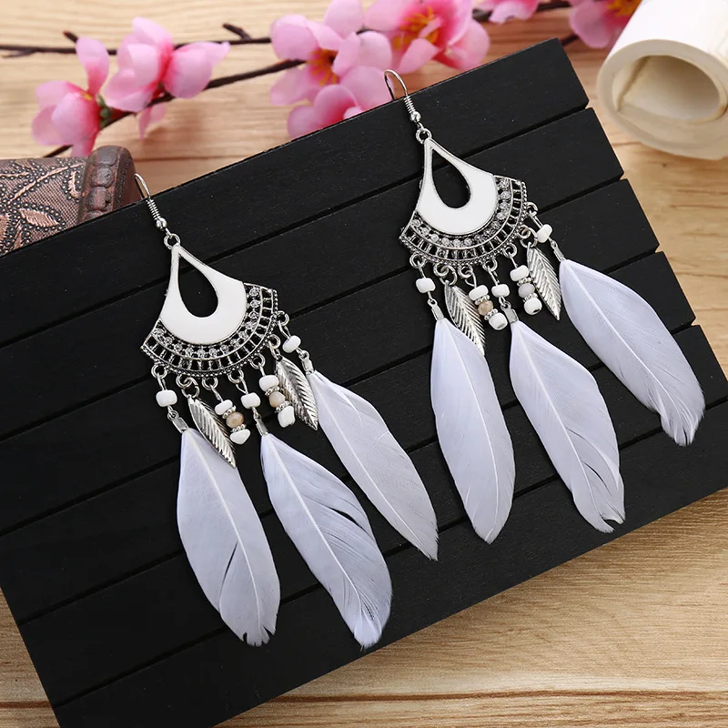 Новое поступление женские украшения с перьями длинные маленькие бусины 13 см