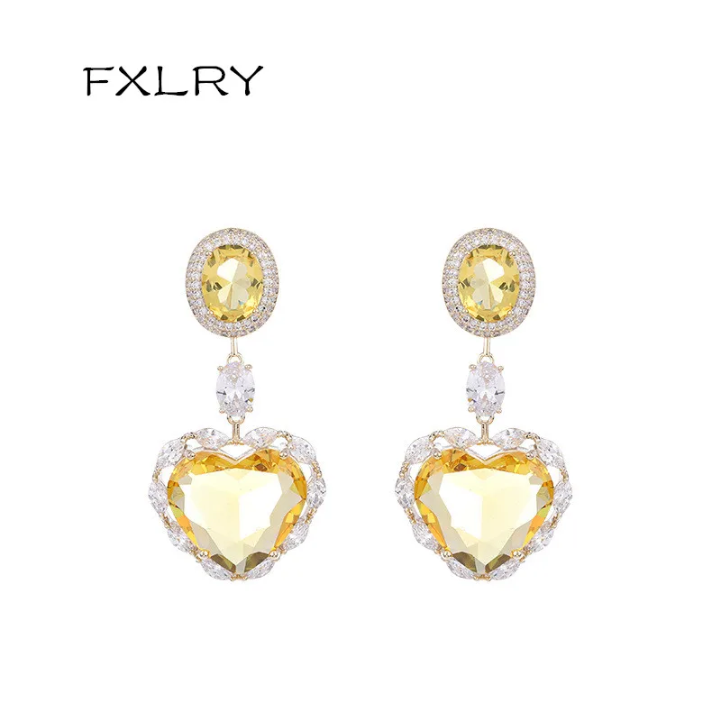 

FXLRY элегантные серьги AAA циркониевый в форме сердца циркониевые серьги в форме сердца женские ювелирные изделия Модные Висячие серьги для ж...