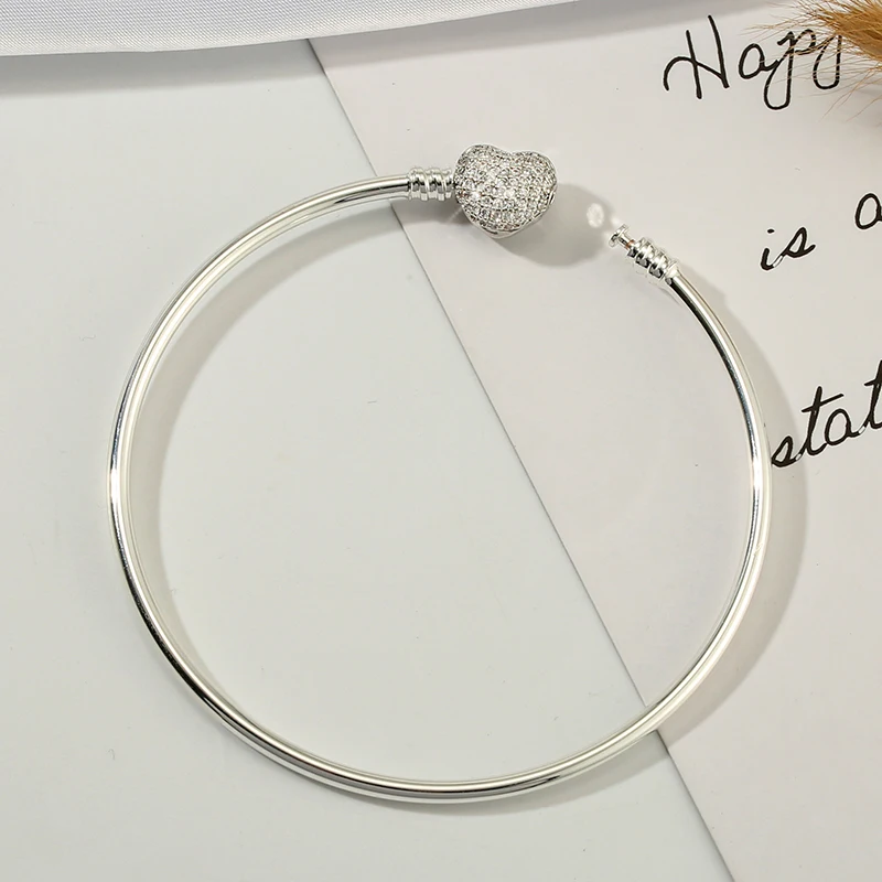 

Buipoey 2pcs High Quality Round Bangle Bracelets Fit Brand Beaded Heart Bracelets DIY Women Men Kid Children Jewelry Accessories