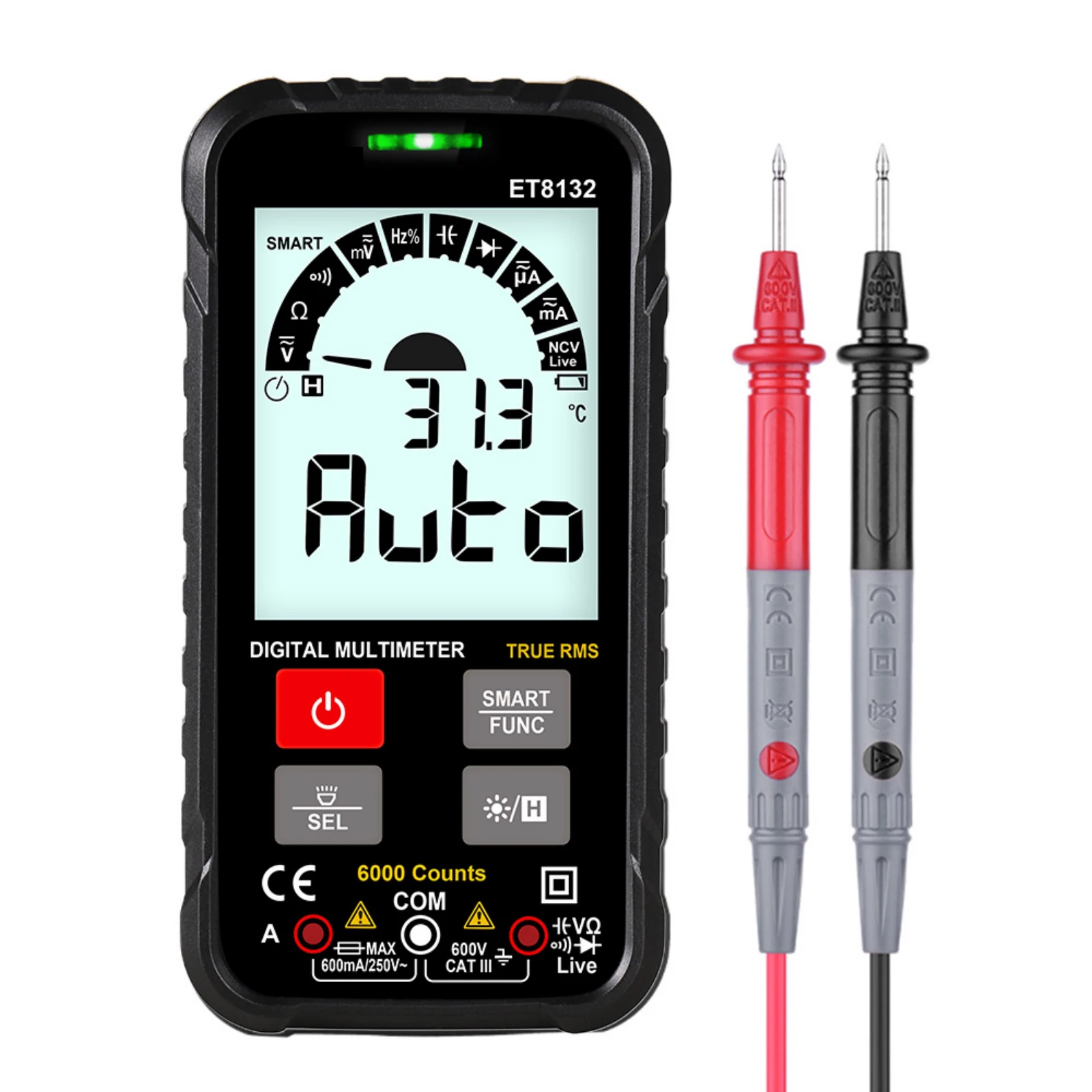 

ET8132 Digital Multimeter Automatic Range Voltmeter Ampere Ohm Hertz Capacitance Battery Tester True RMS Intelligent Multimetro