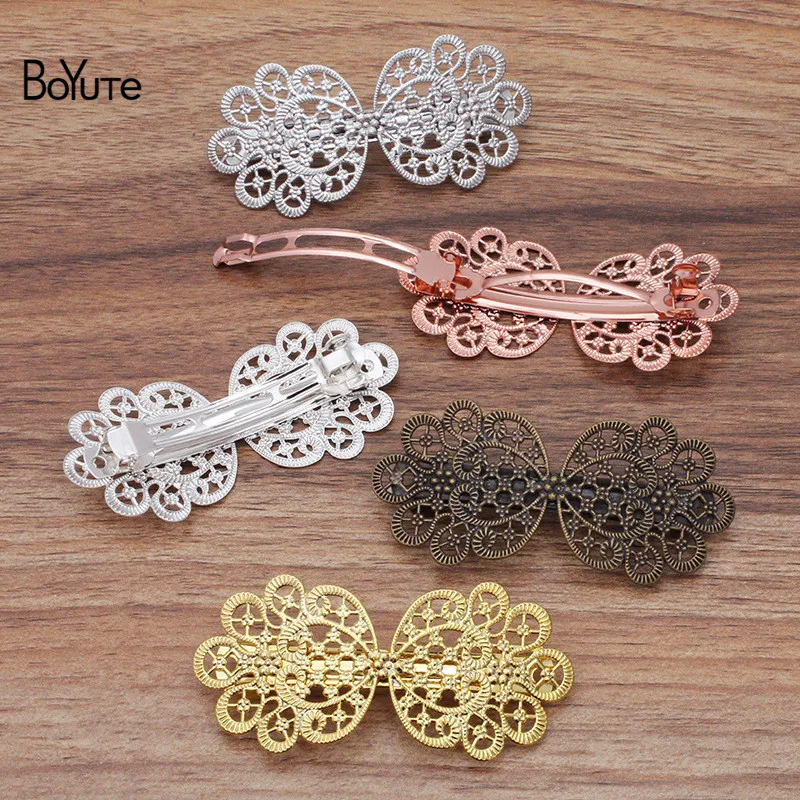 BoYuTe Custom Made (100 Pieces/Lot) 36*75MM Metal Filigree Flower Hairclip Spring Clips Vintage Diy Hand Made Hair Accessories