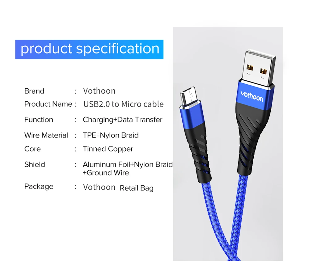 Vothoon микро USB кабель 3A Быстрая зарядка микро данных USB кабель для samsung Xiaomi huawei Android мобильный телефон зарядное устройство кабель Шнур