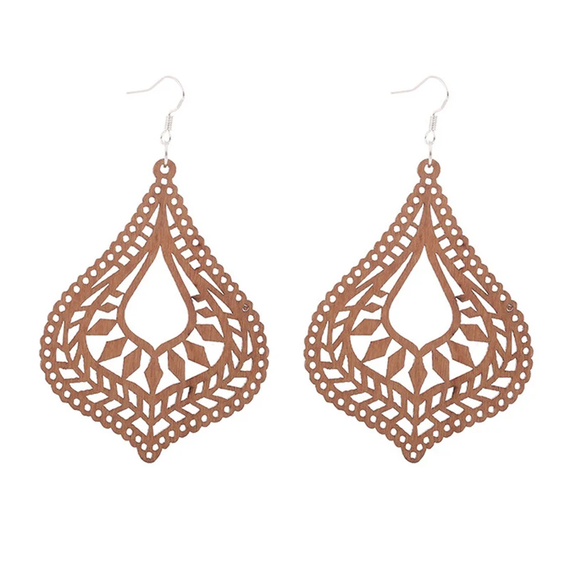 Оптовая цена хорошее качество деревянные серьги органические коричневые полые