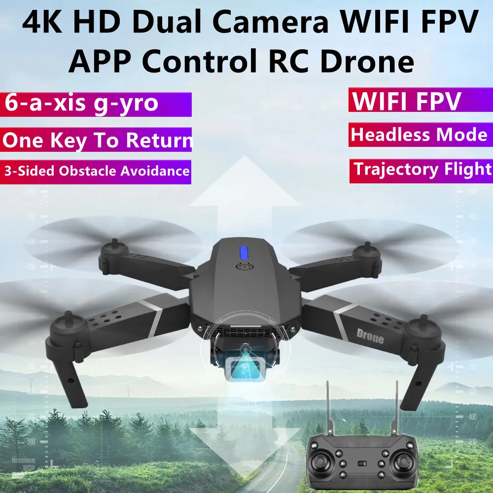

3-sided Obstacle Avoidance WiFi FPV RC Foldable Quadcopter 4K HD Dual Camera Headless Mode Trajectory Flight RC Drone With Light
