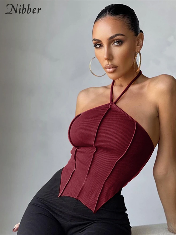 Пикантная однотонная майка Nibber без рукавов с воротником хомутиком дизайнерский