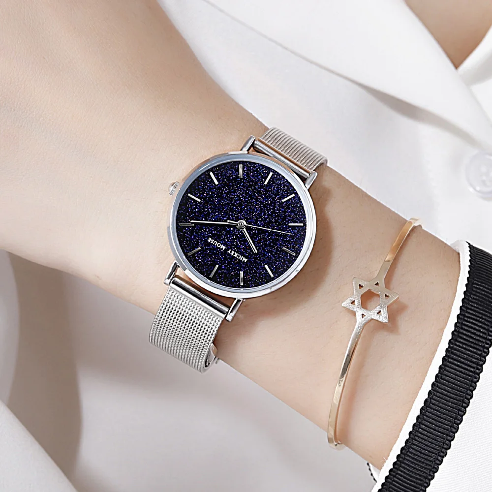 Женские кварцевые часы с диснеевским Микки Маусом модные трендовые наручные со