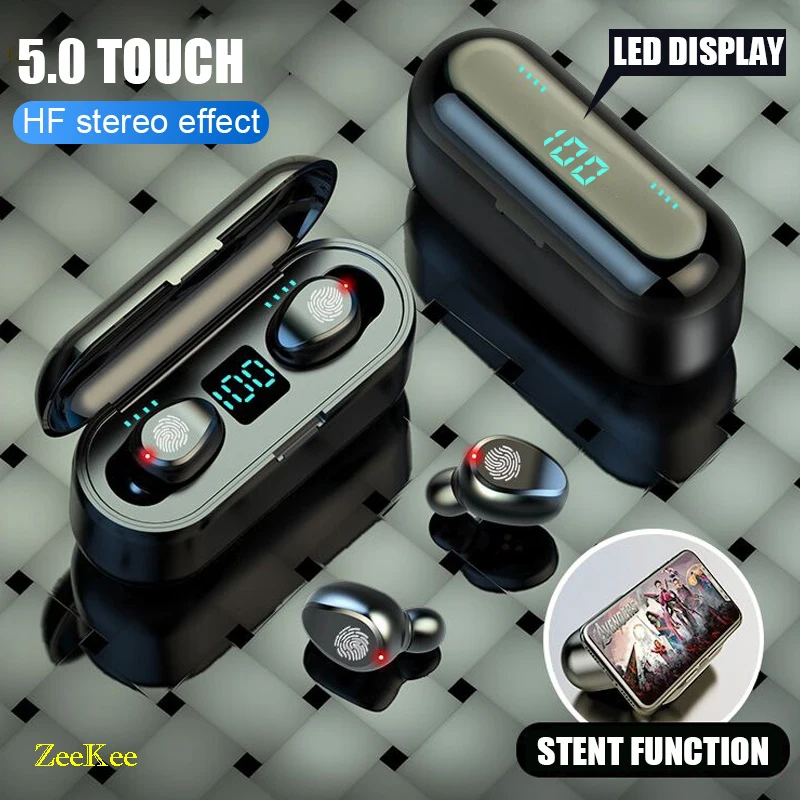 

New F9 Wireless earphones Bluetooth 5.0 Earphone TWS HIFI Mini In-ear Sports Running Headset Support iOS/Android Phones HD Call