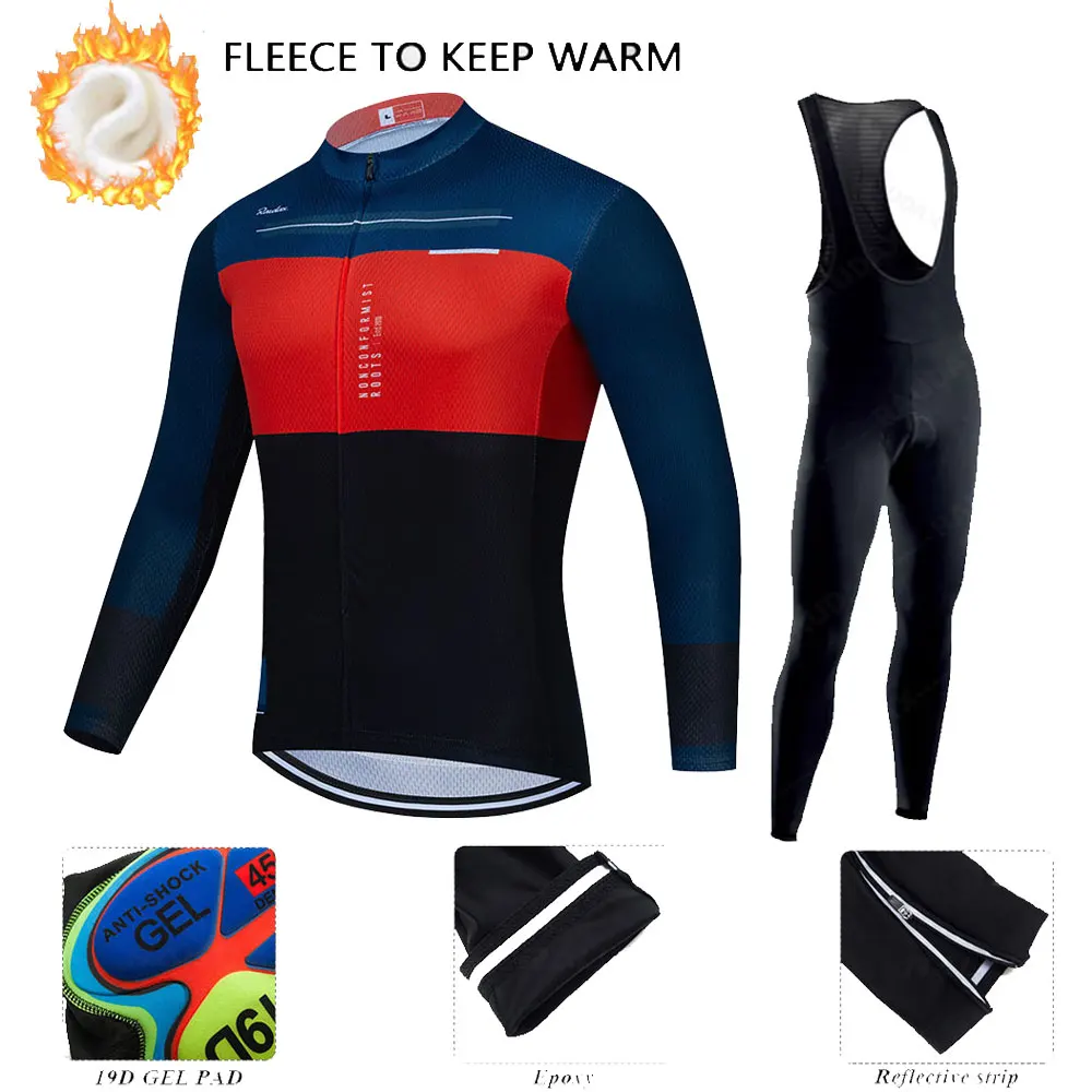 

Зимний флисовый велосипедный костюм Raudax 2021, зимняя одежда для велоспорта с длинными рукавами, Мужская теплая флисовая футболка для горного ...